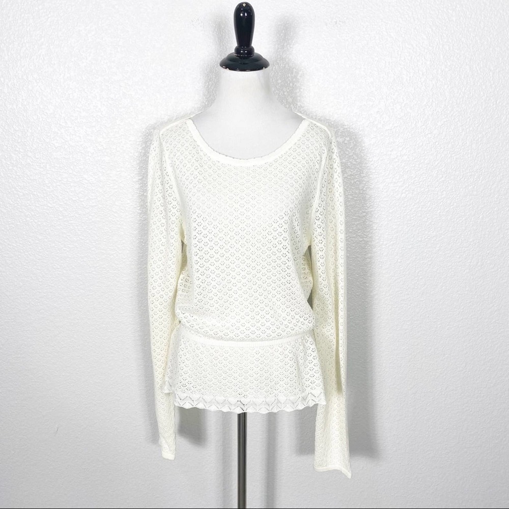 Modcloth Womens Cream Sweetest Subtleties Open Knit Long Sleeve Top Size Large